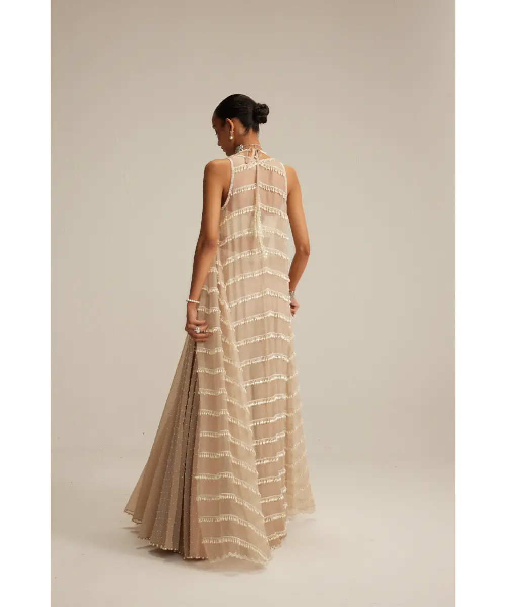 VVANI VATS- Light Beige Pearl Drop Jacket Set.